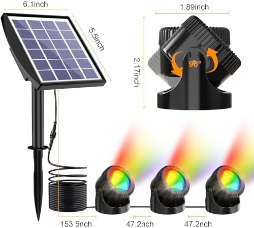 RGB Solar Pond Lights, 13 Lighting Modes Submersible LED Fountain Lights, Smart Auto ON/Off Color Changing Pond Light with IP68 Waterproof for Fish Aquarium Tank Garden Yard Pool, 2200mAh (3-in-1)