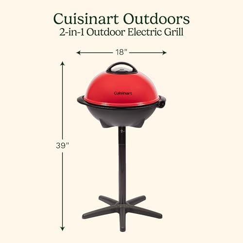 Cuisinart Indoor/Outdoor Electric Grill, 2-in-1 Portable BBQ with Nonstick Cooking Surface, Electric Grill Outdoor with Adjustable Heat, Stand/Tabletop Options for Cookouts, Barbecues, Small Spaces