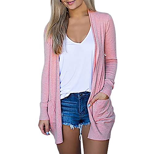Lightweight Cardigan for Women 2024 Fall Casual Solid Long Sleeve Open Front Cardigans Outwear with Pockets
