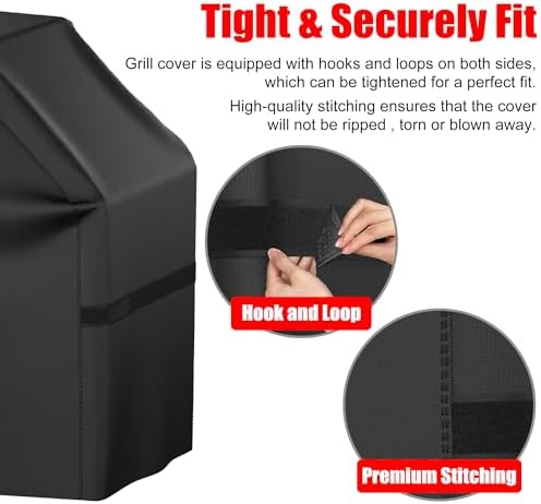 Grill Cover, 55 inch Heavy Duty BBQ Gas Grill Cover for Outdoor Grill, Waterproof, Weather Resistant, Anti-UV, Rip-Proof, Fade Resistant Barbecue Cover with Hook-and-Loop Straps for Most Grills