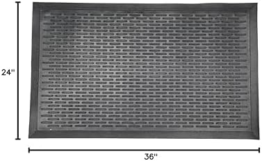 Indoor/Outdoor Hose-Wash Ribbed Design Non-Slip Rubber 2x3 Modern Entryway Mat for Entryway, Patio, Backyard, Garage, 24" x 36", Black Ribbed