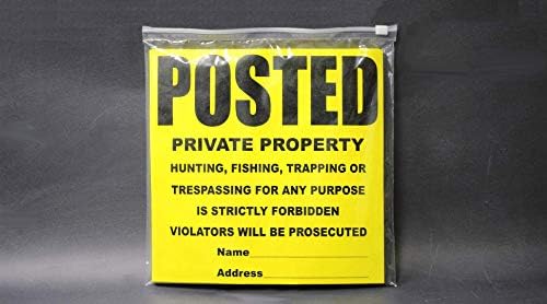 100 Per Pack Posted Yellow Private Property Sign by WristCo - 11" x 11" Outdoor, Weatherproof Tear- Resistant Tyvek high Visibility for Warning No Trespassing Hunting Fishing Trapping, Made in USA
