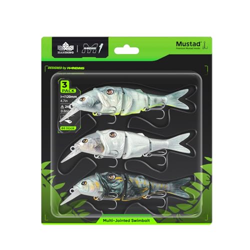 HANDING 3PCS Lifelike Multi-Jointed Swimbait, Bass Fishing Lure for Freshwater and Saltwater, Slow Sinking, Mustad Hook, Angler's Gift, for Pike Largemouth Bass, 1/2oz, 3/4oz and 1 1/4oz