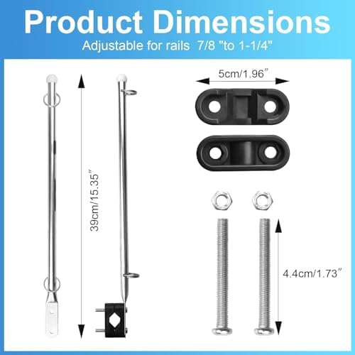 2 Pcs Adjustable Boat Flag Pole Universal, 12”x18” Stainless Steel Clamp on Boat Flag Pole Kits Rail Mount Without Drilling (Without Flag)