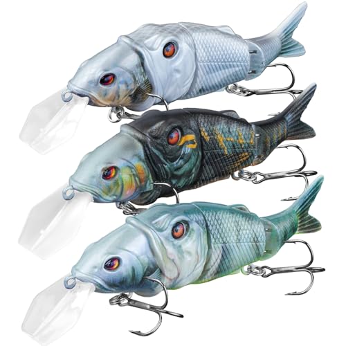 HANDING 3PCS Lifelike Multi-Jointed Swimbait, Bass Fishing Lure for Freshwater and Saltwater, Slow Sinking, Mustad Hook, Angler's Gift, for Pike Largemouth Bass, 1/2oz, 3/4oz and 1 1/4oz