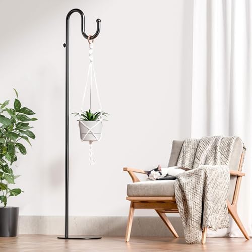 74" Shepherds Hook Stand for Plant: Hanging Bird Feeders, Plants, Lanterns, Wreath and Wind Chimes, Adjustable Free Standing Pole Holder with Heavy Duty Base for Indoor & Outdoor, Holds Up to 20 LBS