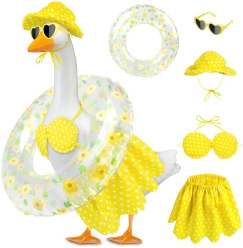 Hawaiian Goose Outfit with Sunglasses & Wreath,Porch Goose Outfits for 23" 17" Cement Plastic Goose Clothes Costumes,Garden Decor Goose and Duck Costume for Outdoor Statues(Bikini)