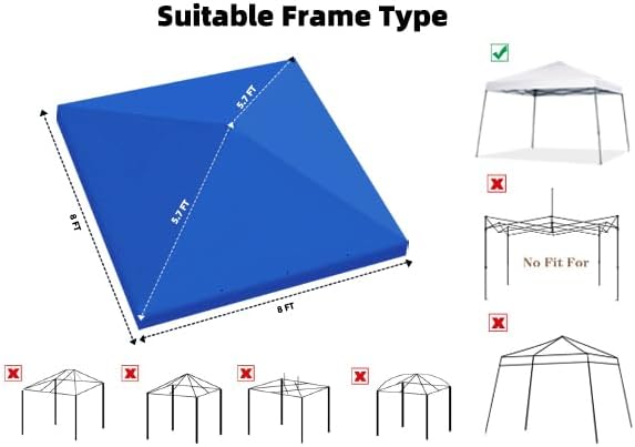 Canopy Replacement Top Only, Waterproof Pop-Up Canopy Tent Top Cover with Ropes, Instant Canopy Top Sunshade Silver Coated for Outdoor Garden Patio Camping (Royal Blue, 8x8FT)