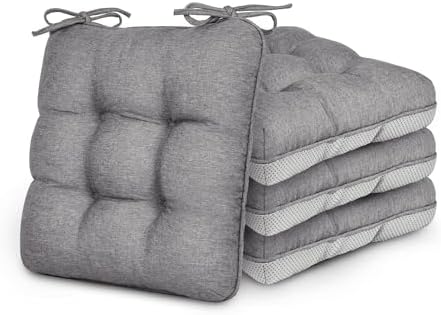 Love's cabin Memory Foam Chair Cushions Set of 4, Outdoor/Indoor Chair Pads for Dining Chairs 4 Pack, Seat Cushions for Kitchen, Dining Room, Office, Patio Chairs, 15.5"x15.5"x3.5" Grey