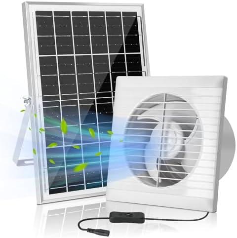 Solar Powered Exhaust Fan, 15W Solar Panel + 6" Ventilation Vent Fan for Outside Greenhouse, Chicken Coop, Shed, Pet House