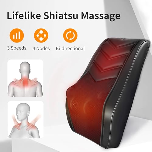 Shiatsu Neck Massager with Heat, 3D Kneading Back Massage Pillow for Pain Relief, Massagers for Neck and Back, Shoulder, Leg, Gifts for Men Women Mom Dad, Stress Relax at Home Office and Car
