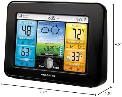 AcuRite Wireless Home Weather Station with Color Display, Indoor Outdoor Thermometer and Temperature Sensor (02077M)