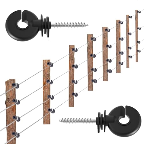 100 Pcs Black Electric Fence Insulator Screw-in Insulator Fence Ring Post Wood Post Insulator and 1 Pc Free Insulator Socket Tool (Grid System Accessories for Animal Husbandry Electronic)