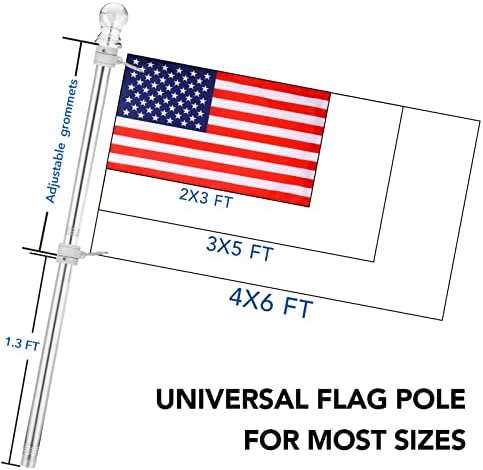 Flag Pole for House with 3x5 American Flag, 6 FT Wall Mount Flag pole with Bracket for Home Porch,Outdoor deco.Residential or Commerical Tangle Free Flag Pole Kit (Silver)