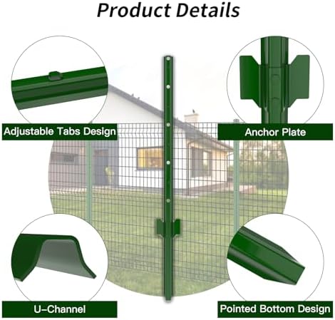 Fence Posts 5 Feet, Pack of 10, 3-4-5-6-7Ft Heavy Duty Garden Metal Steel Fence Post with U-Channel, No Dig Steel U Post Fencing for Lawn, Garden