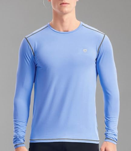 Zengjo Thermal Shirts for Men Workout Long Sleeve(Sky Blue,M)
