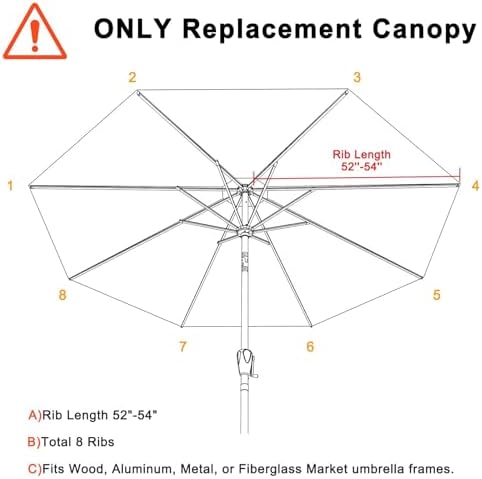 ABCCANOPY 9ft Outdoor Umbrella Replacement Top Suit 8 Ribs (Khaki)