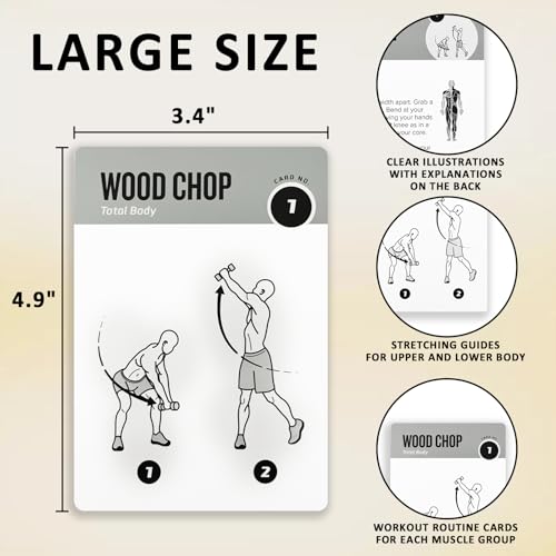MOVASEE Bodyweight Workout Cards, 62 Exercises Cards Deck Large Size 5" x 3.5" Fitness Cards for Women & Men, Beginner Fitness Guide to Training Exercises at Home or Gym