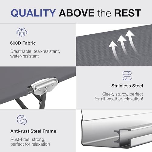 Folding Outdoor Lounge Chair with Canopy - Portable & Adjustable Beach Lounge Chair - 5-Positions, Carry Handles, 600D Fabric, 265 lbs Capacity – Tanning Chaise Lounge for Beach, Patio, Lawn