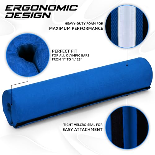 Yes4All Barbell Foam Nylon Bar Pad/PVC Bar Pad - 16 Inch Barbell Pad for Squats, Lunges & Hip Thrust (Blue- Single), Model Number: 810019297212