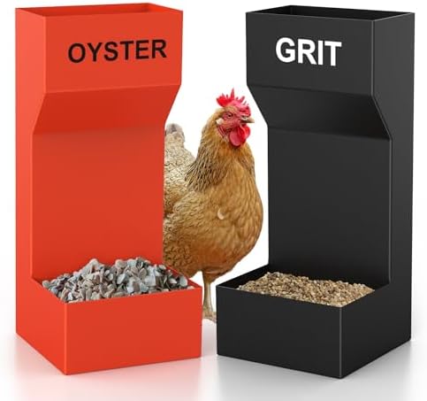 Chicken Oyster Shell Feeder and Grit Feeder,Metal Chicken Feeder,Chicken Coop Accessories,Design for Healthier Hens & Eggs