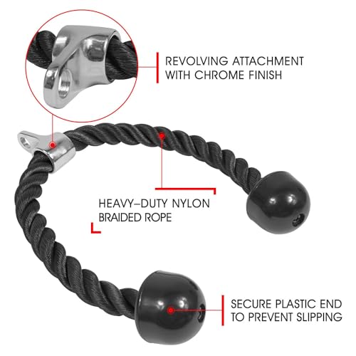 Yes4All Tricep Rope - Exercise Machine Attachment Press Down - 27" Rope Length