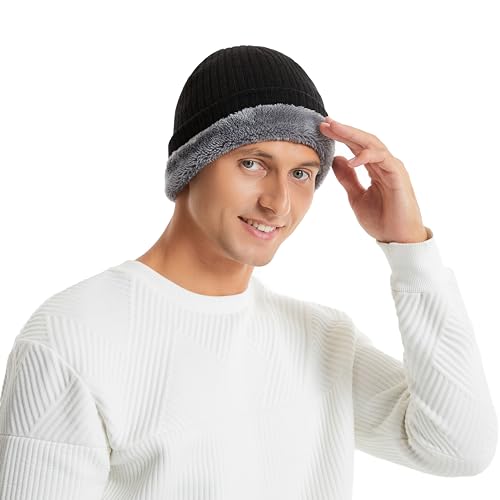 HiRui Winter Beanie Hats for Men Women Knit Fleece Lined Skull Caps Warm Slouchy (Gray)