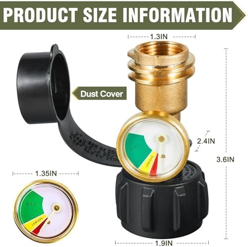 2 PCS Propane Tank Gauge with Leak Detector – Universal Level Indicator for 5-40lb Tanks – QCC1/Type 1 Connection – Brass Construction for BBQ Grills, Camping Stoves & Heaters RV Camper