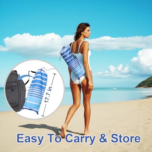 6.5ft Beach Umbrella - Heavy Duty Wind Resistant UV 50+ Portable Sun Shade with Sand Anchor & Carry Bag, Outdoor Folding Umbrella for Beach, Pool, Patio, Garden (Blue Stripe)