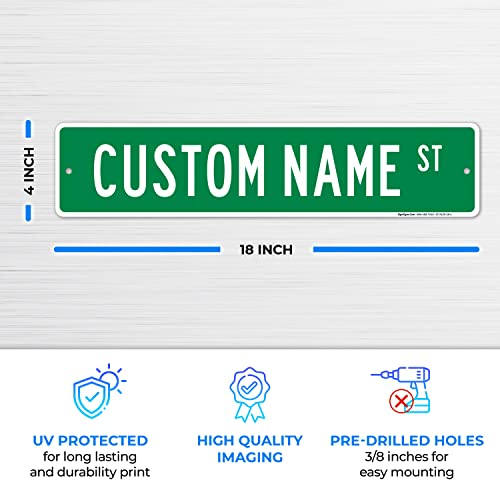 Custom Street Sign, Personalized Steet Sign, Customizable Novelty Road Green Background, 4x18 Inches, ACM, Fade Resistant, Made in USA