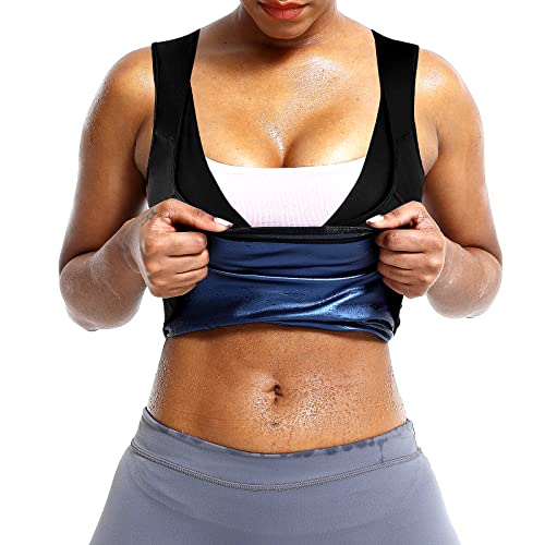 Sauna Suit Sweat Waist Trainer Vest for Women Sweat Workout Tank Top Shaper Zipper Blue S/M