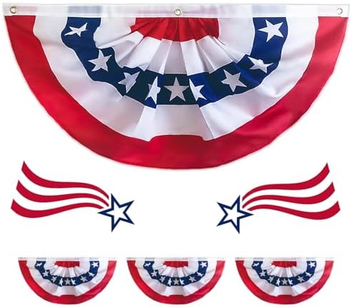 American Bunting Flags 3x6 Ft, 4 Packs American Pleated Fan Flag, Usa Patriotic Half Fan Banner Flag, For 4th Of July Decorations Day