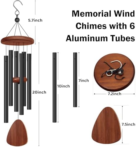 2 Pack Wind Chimes for Outside, Memorial Wind Chimes with 6 Aluminum Tubes, Sympathy Wind Chime Outdoor Gift Decoration for Garden Patio Yard