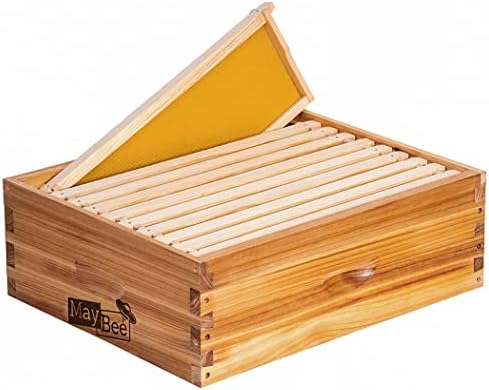 10-Frame Beehive Box Langstroth Medium Super Bee Box for Sale Wax Coated Bee Hives Includes Wooden Frames & Waxed Foundations (Unassembled)
