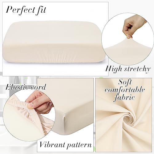 Newwiee 8Pcs Patio Cushion Covers Stretch Outdoor Cushion Cover Replacement for Patio Furniture Sofa Couch Slipcovers, Soft Flexibility Washable Furniture Protector(Waterproof Pure,Beige)