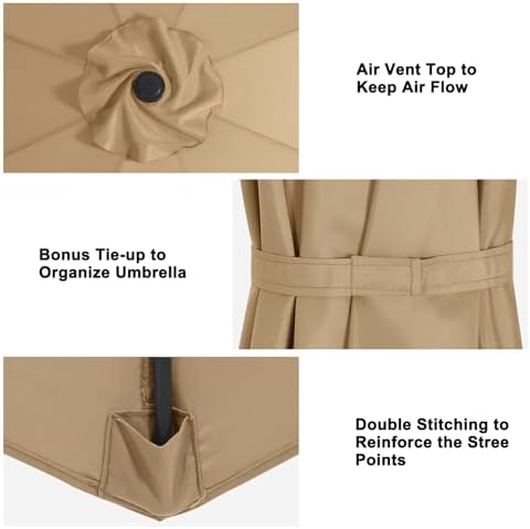 MASTERCANOPY Patio Umbrella 9 ft Replacement Canopy for 8 Ribs-Khaki Canopy Only