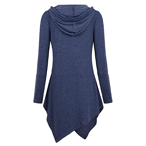 JEsilunmaMY Womens Hoodies Long Sleeve V Neck Irregular Hem Pullover Tops Solid Color Loose Patch Pocket Hooded Sweatshirt (Blue1,Small)