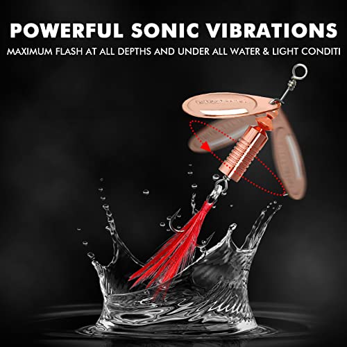 TRUSCEND Well-Made Rooster Tail Fishing Lures with Flash Copper Body and Blade, Two-Way Spinning Spoons System Fishing Spinners for Jigging, Freshwater Crappie Jigs, Blade Bait for Bass Trout Walleye