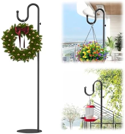 74" Shepherds Hook Stand for Plant: Hanging Bird Feeders, Plants, Lanterns, Wreath and Wind Chimes, Adjustable Free Standing Pole Holder with Heavy Duty Base for Indoor & Outdoor, Holds Up to 20 LBS