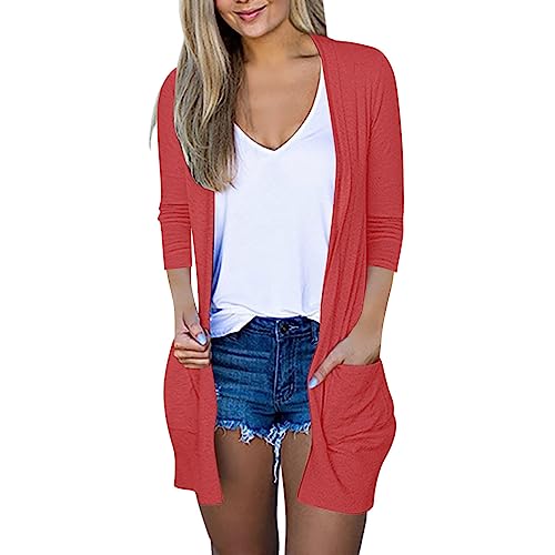 Lightweight Cardigan for Women 2024 Fall Casual Solid Long Sleeve Open Front Cardigans Outwear with Pockets