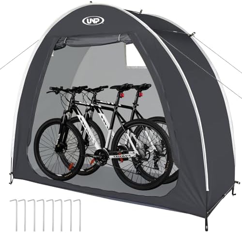 UNP Bike Storage Shed Tent, Portable Outdoor Bike Storage Tent with 210D Oxford Thick PU4000 Waterproof for 1/2/3/4 Bikes, Bike Covers Storage Shed Tent for Bicycles, Lawn Mower, Garden Tools