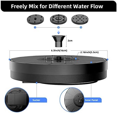 Solar Fountain, Powered Water 4W Pump for Bird Bath with LED Lights, 7 Nozzle and Fixer Hummingbird Garden, Pond, Pool, Fish Tank, , Black