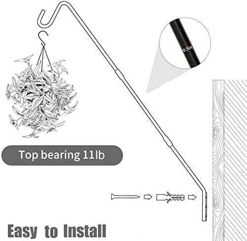 Juegoal 2 Pack Heavy Duty Deck Hook, 25 Inch to 36 Inch Wall Mounted Extended Reach Deck Hook Wall Pole Plant Bracket for Hanging Bird Feeder, Plants, Suet Baskets, Lanterns, Wind Chimes