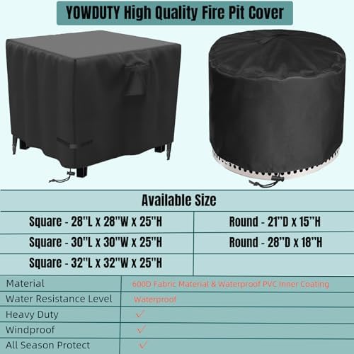 Propane Fire Pit Cover Square 32 Inch, Waterproof Heavy Duty 600D Gas Fire Pit Table Cover 32 x 32 x 25 Inch, Fit 28/29/30/31/32 Inch Firepit Table, All-weather Protection For Patio Fire Table