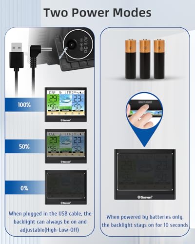Geevon Weather Stations Wireless Indoor Outdoor Thermometer Hygrometer with Dew Point, Heat Index, Touch LCD Display Digital Weather Thermometer with Alarm Clock and Adjustable Backlight