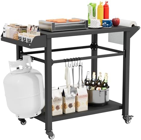 SUNCROWN Outdoor Grill Table with Wheels, Kitchen Cooking Prep Tables Movable BBQ Grill Cart for Garden, Camping, Home Party, Bar, Pizza Oven Table Stand