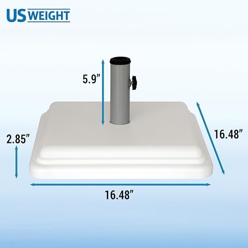 US Weight 40 Pound Umbrella Base - Weighted Umbrella base For Use With Patio Table – Heavy Duty Base- 4” Stem Accommodates 1”-1.5” Pole Sizes – White