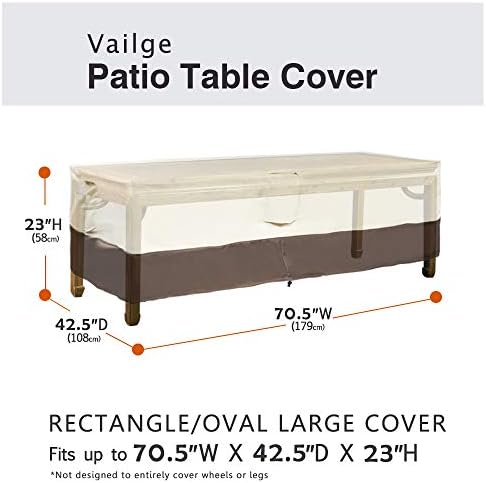 Vailge Rectangular/Oval Patio Table Cover, Heavy Duty and Waterproof Outdoor Lawn Patio Furniture Covers, Large Beige & Brown