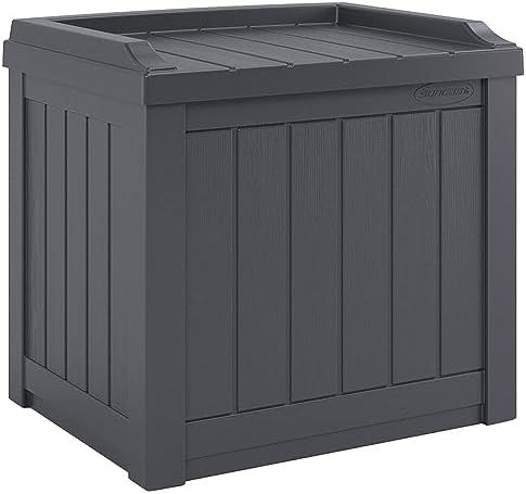 Suncast Small Deck Box Storage w/ Bench Seat for Indoor & Outdoor Use, 22 Gal., Cyberspace