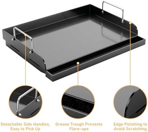 Utheer 17" x 13" Nano-Ceramic Nonstick Griddle for Gas & Charcoal Grills – Universal Flat Top Griddle with Grease Groove/Reinforced Ridges/High Sidewalls, Perfect for Healthy Cooking,Parties & Camping